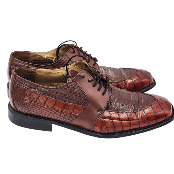Stacy Adams Shoes Genuine Snake Leather Mens 9M Dress Brown Oxford Square Toe - Picture 1 of 16